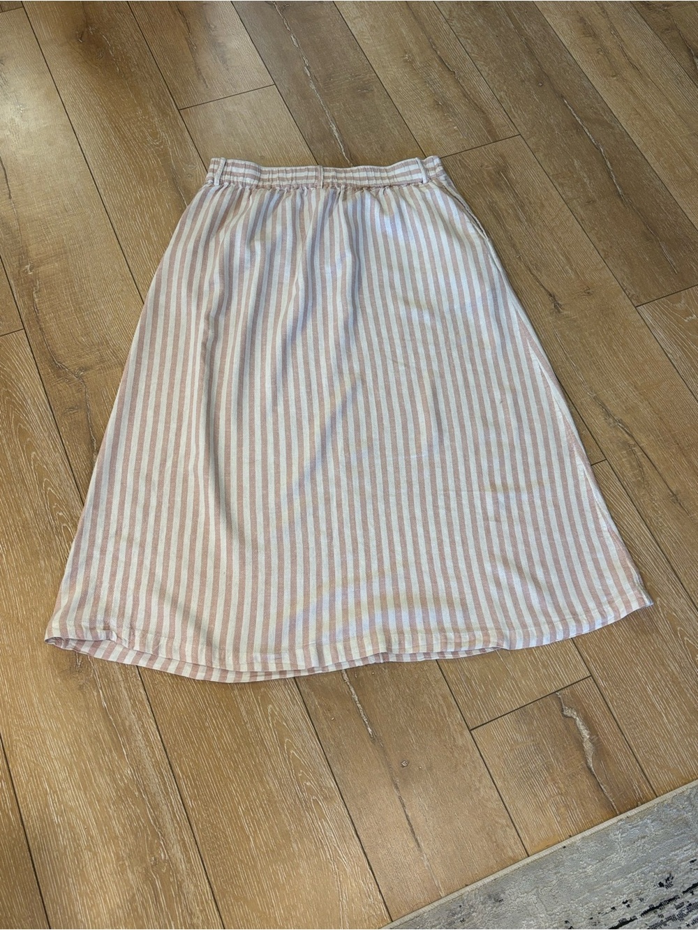 A New Day Pink White Striped Linen Blend Midi Skirt Women’s Large A-Line - Picture 3 of 9